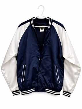 Vintage Penmans Navy White Satin Sukajan Souvenir Bomber Jacket – Size Large EUC